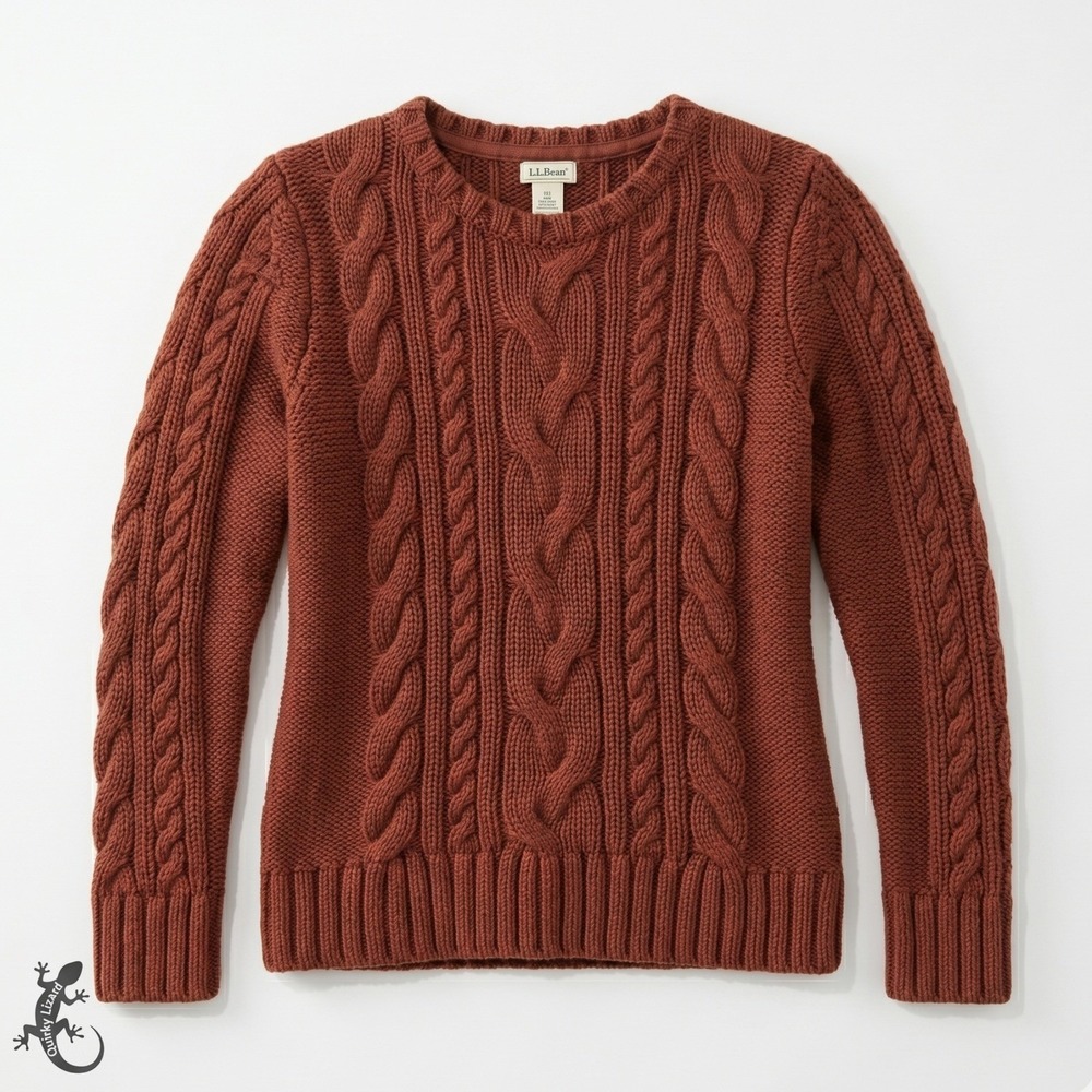 LL Bean Cable Knit Sweater Womens XS Petite Terracotta Cotton Crewneck Pullover - Picture 2 of 15